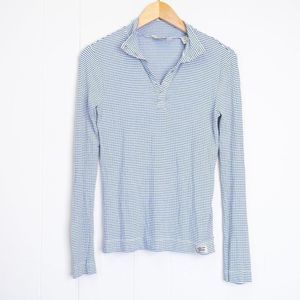 MOVING SALE! Maison Scotch Blue and White Stripe Collared Long Sleeve Top Small